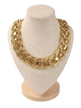 Chunky Gold Statement Chain Necklace Heavy Weight Double Link Collar NWT